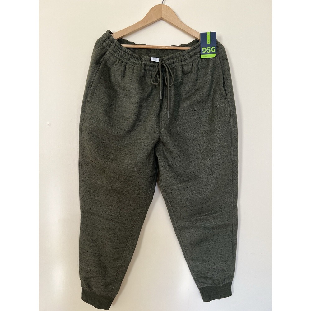 DSG Mens Jogger 2XL Fleece Olive Elastic Waist Tapered SweatPants Cotton Outdoor